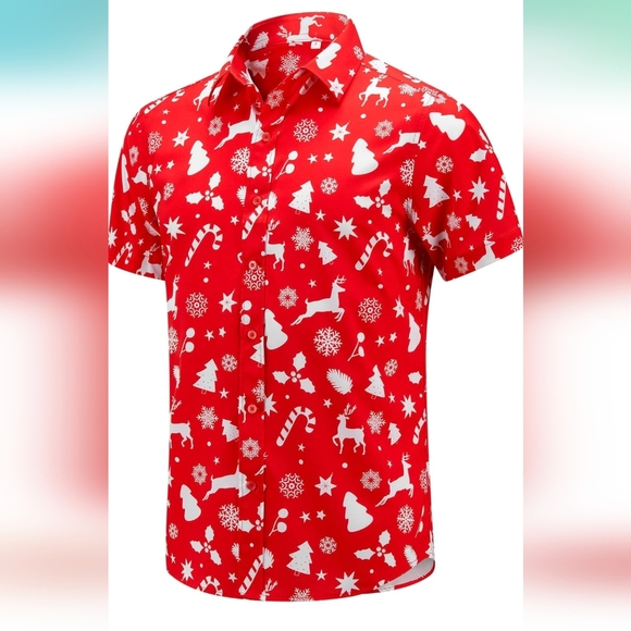 Christmas Hawaiian Button Down Shirt for Men Xmas Santa Printed - Picture 1 of 8